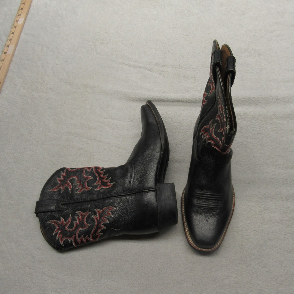 Ariat Western Boots Youth 4 Black Red Leather Cowboy Square‎ Toe Rodeo